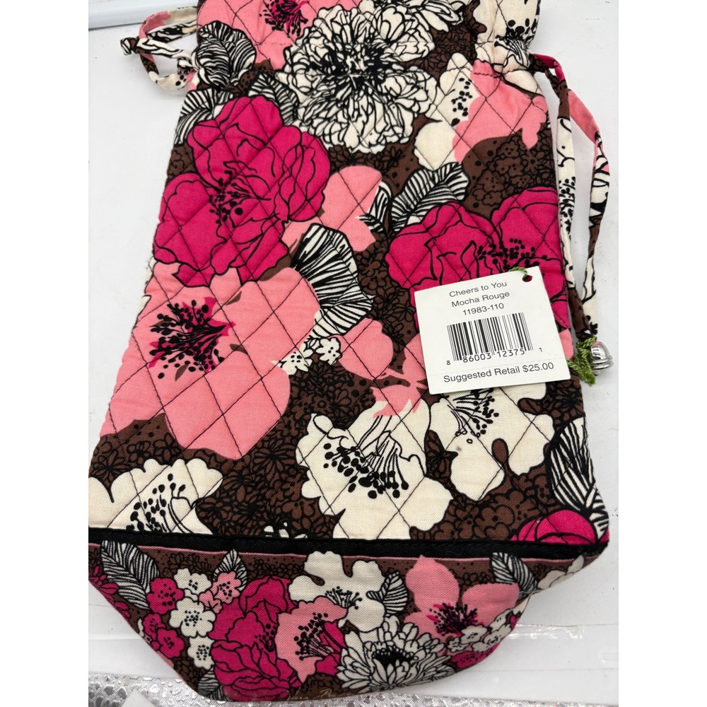 Vera Bradley Cheers to You Wine Bag Mocha Rouge Quilted Cotton Pink Brown NWT